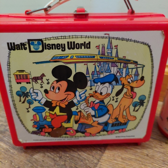 Lunchbox Thermos RARE vintage 1970s Disney World Mickey Mouse Red Aladdin Ind - Picture 7 of 15